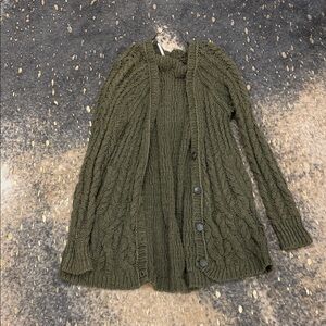 Free People Olive Green Cable Knit Cardigan